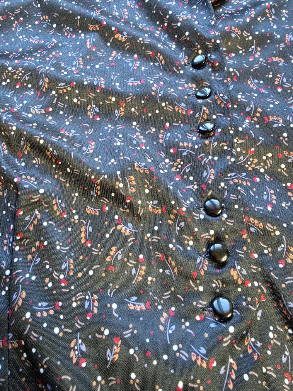 Dark Blue Micro Floral Long-Sleeve Pleated Midi Dress - Picture 9 of 13
